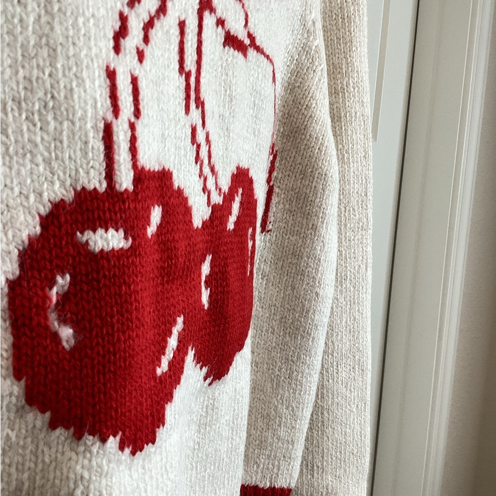🍒Anthropologie Cherry Sweater Maeve Icon Cardigan New Small Fruit Ivory Red - Picture 6 of 15